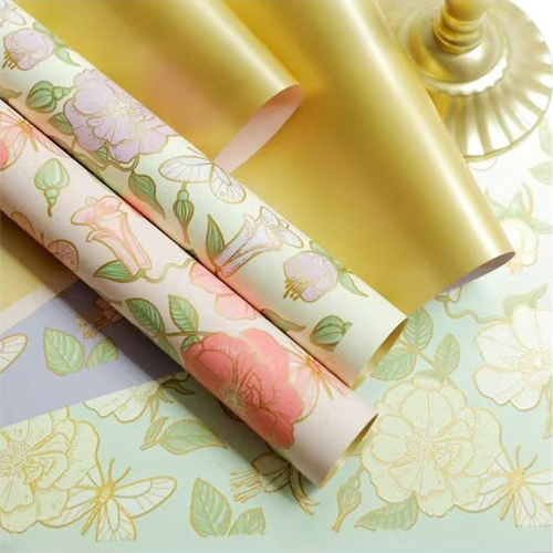 MYHC-76 Patrún Vintage Camellia Gold-Edged Páipéar Timfhilleadh Bláthanna Scannán Pearlescent